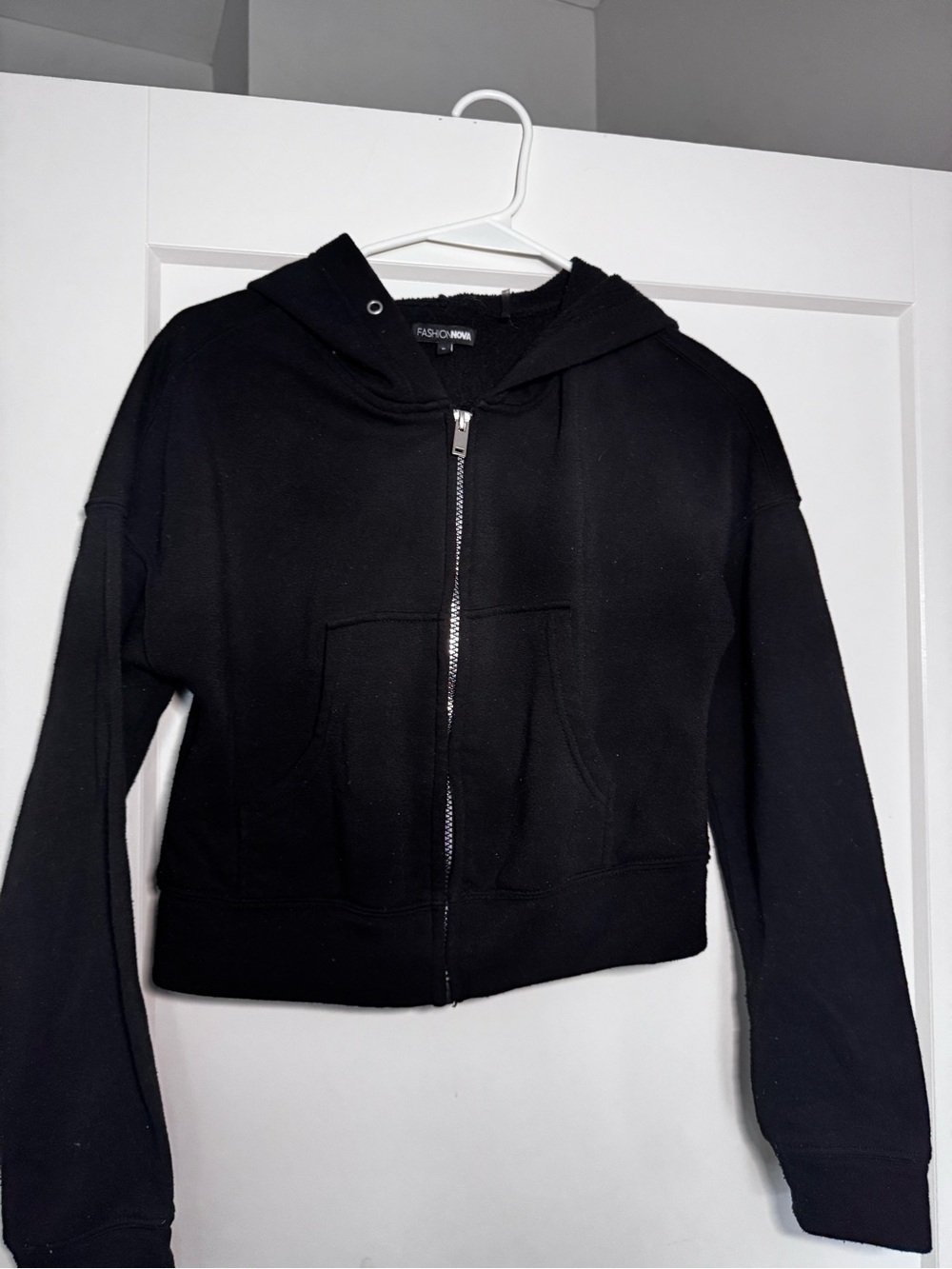 Fashion Nova Black Cropped Zip Hoodie Jacket